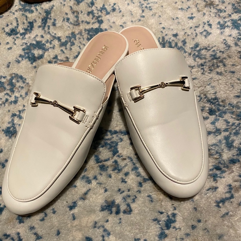 White mules gold buckle